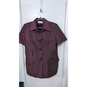 Antonio D'errico Women's Collared Button Front Short Sleeve Purple Top Size L